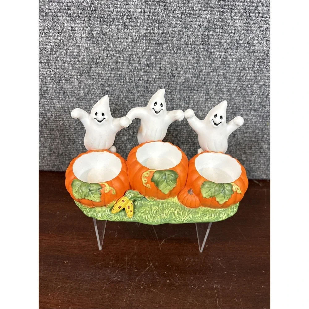 Partylite~Ghost Trio~Tealight Candle Holder~Halloween Pumpkin Decor P7262 K